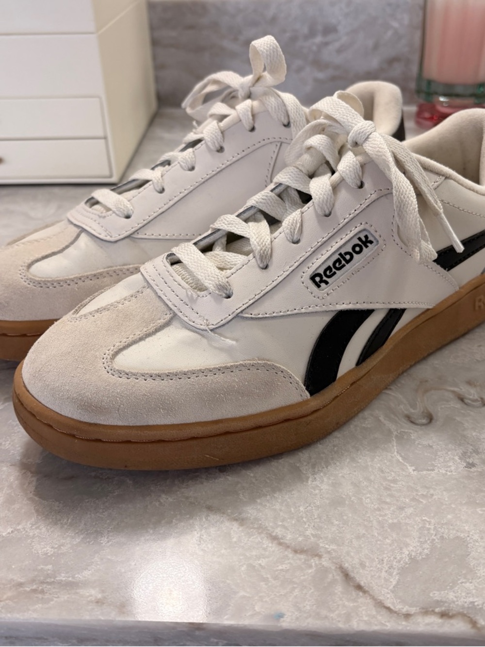Reebok Classic Cream & Black Suede Low-Top Sneakers